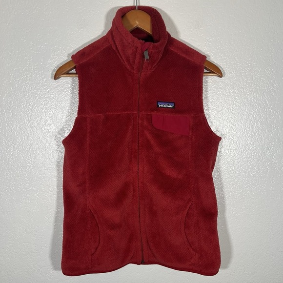 Patagonia Vest Womens Medium Red Re-Tool Full Zip Polartec Fleece Sleeveless - Picture 2 of 7